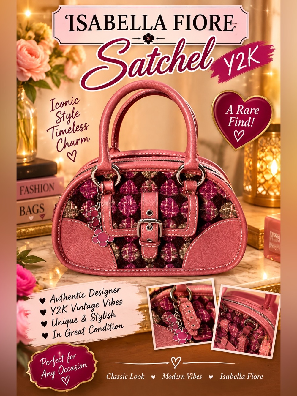 Isabella Fiore Pink and Burgundy Textured Satchel